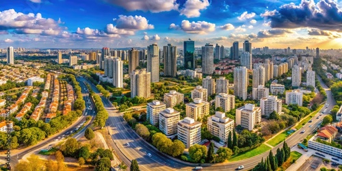 Aerial view of Ramat Gan city showcasing modern architecture and urban landscape in Israel