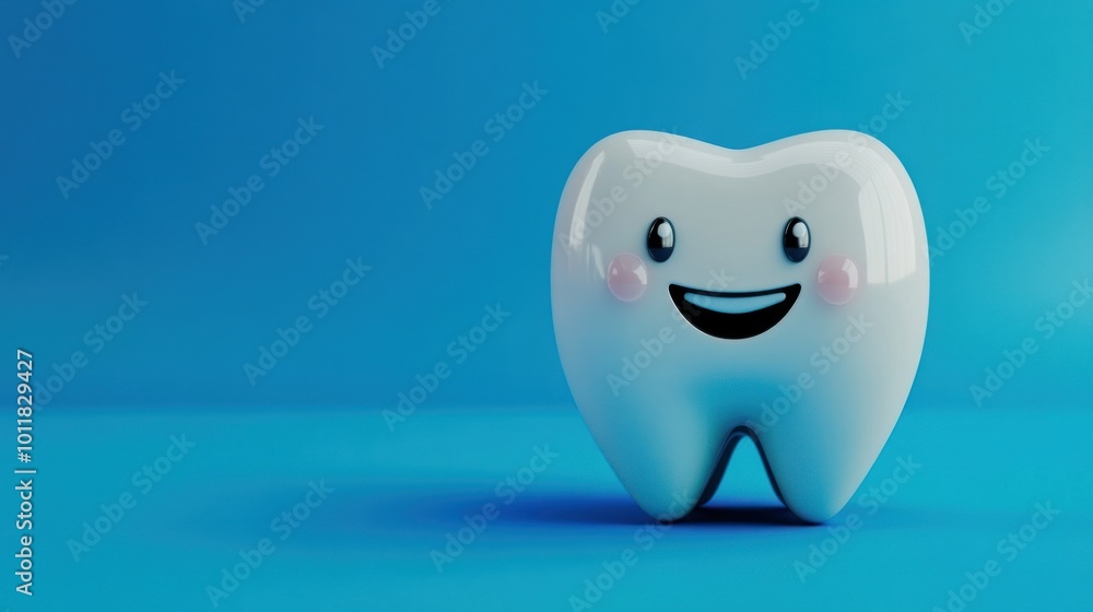 Smiling Tooth on Blue Background Smiling Tooth on Blue Background