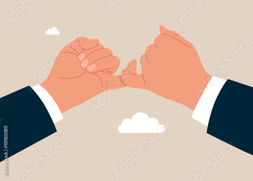 Make peace with hand gesture joining pinkies swear not to argue or quarrel. Hand gesturing keeping promise. Flat vector illustration