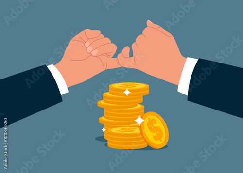 Oath with hands on the little fingers. Reconcile after fight making pinky promise. Friendship concept. Business, Company, Funds, gold. Financial investments in creative projects and into innovation.
