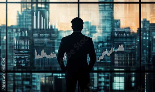 Silhouette of the man in the office and corporate infographic  Generative AI