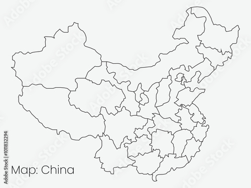 Map of china. Outlined People's Republic of China map country in national flag style vector.