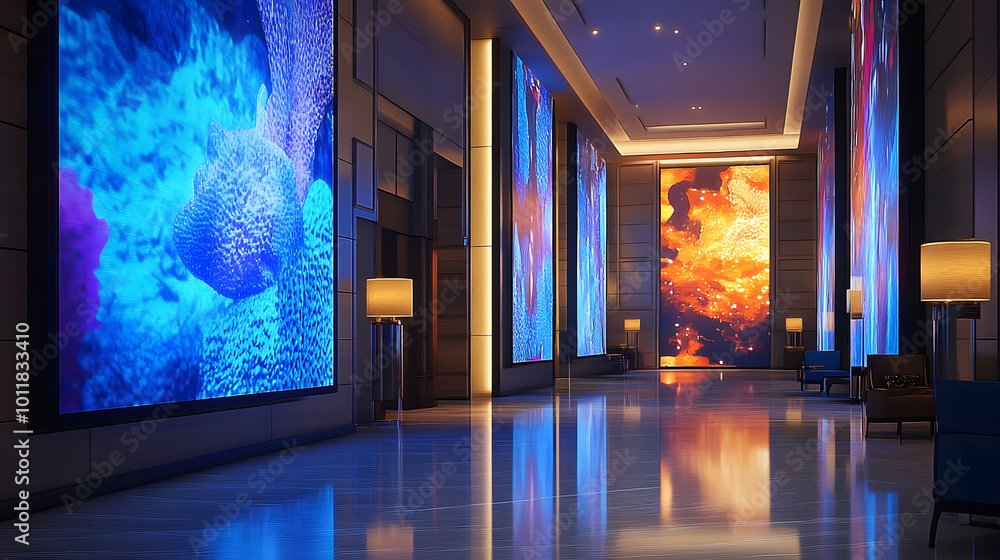 Lobby Lights: Realistic Photo of Digital Signage Mosaic Lobby Lights: Realistic Photo of Digital Signage Mosaic