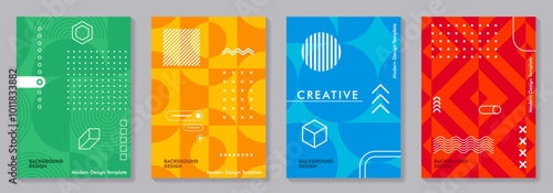 Colorful abstract covers set with geometric background for cover design, brochure, catalog, menu design, flyer, cards, social media, poster. Modern vector illustration.