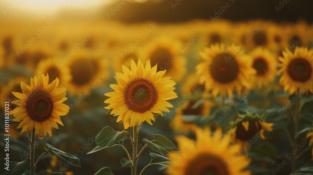 Obraz premium Sunflowers in a Field During Golden Hour
