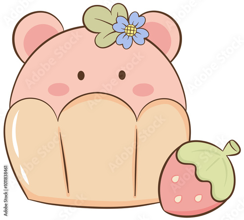 Strawberry Cupcakes with Bear Face