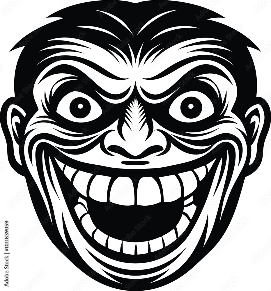 Scary and funny face, creepy cartoon face, halloween comic face vector illustration Scary and funny face, creepy cartoon face, halloween comic face vector illustration