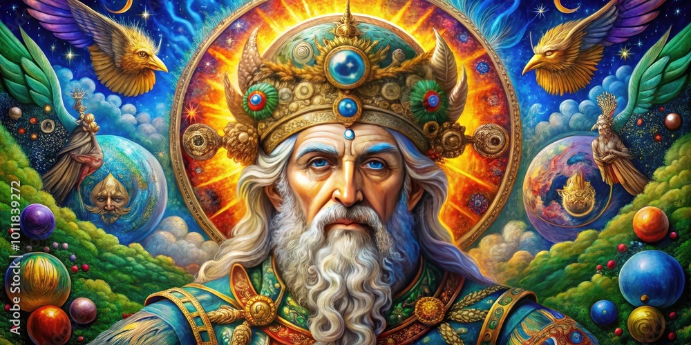 Ancient Alchemical Symbolism of Hermes Trismegistus with Mystical Elements and Cosmic Imagery Ancient Alchemical Symbolism of Hermes Trismegistus with Mystical Elements and Cosmic Imagery