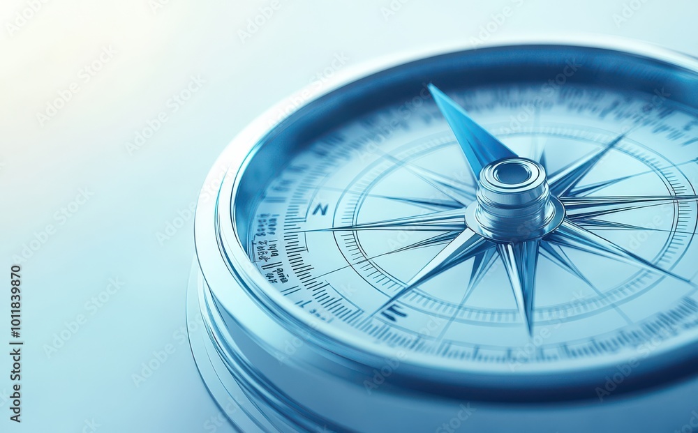 Close-up of a classic compass with a red needle pointing north, highlighting navigation and exploration concepts Close-up of a classic compass with a red needle pointing north, highlighting navigation and exploration concepts