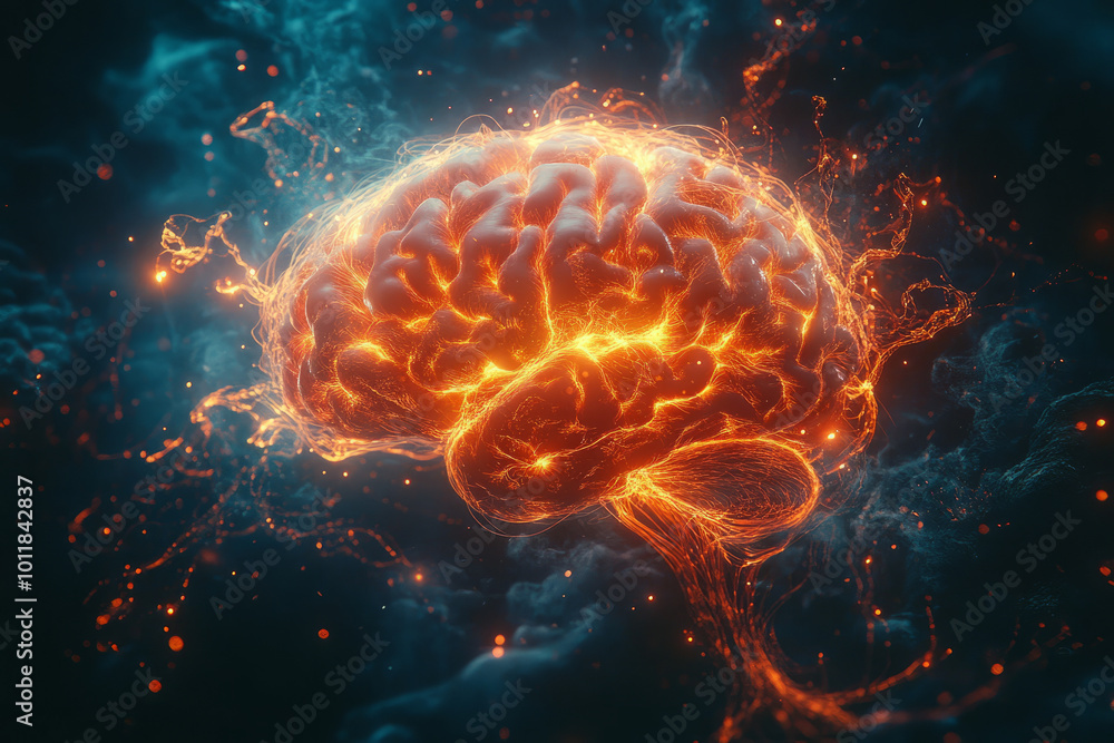 A brain with a fire inside of it A brain with a fire inside of it