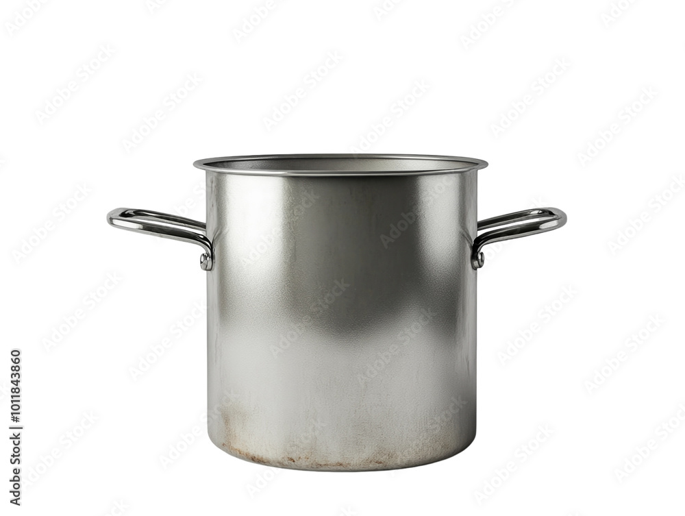 Large stainless steel pot with side handles, ideal for cooking and boiling, isolated on white background PNG transparent. Large stainless steel pot with side handles, ideal for cooking and boiling, isolated on white background PNG transparent.