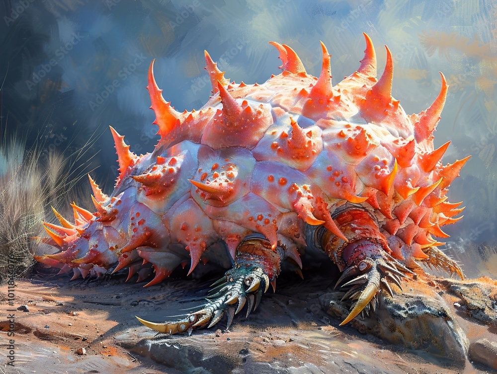 Spiky Fantasy Creature in Desert Landscape Spiky Fantasy Creature in Desert Landscape