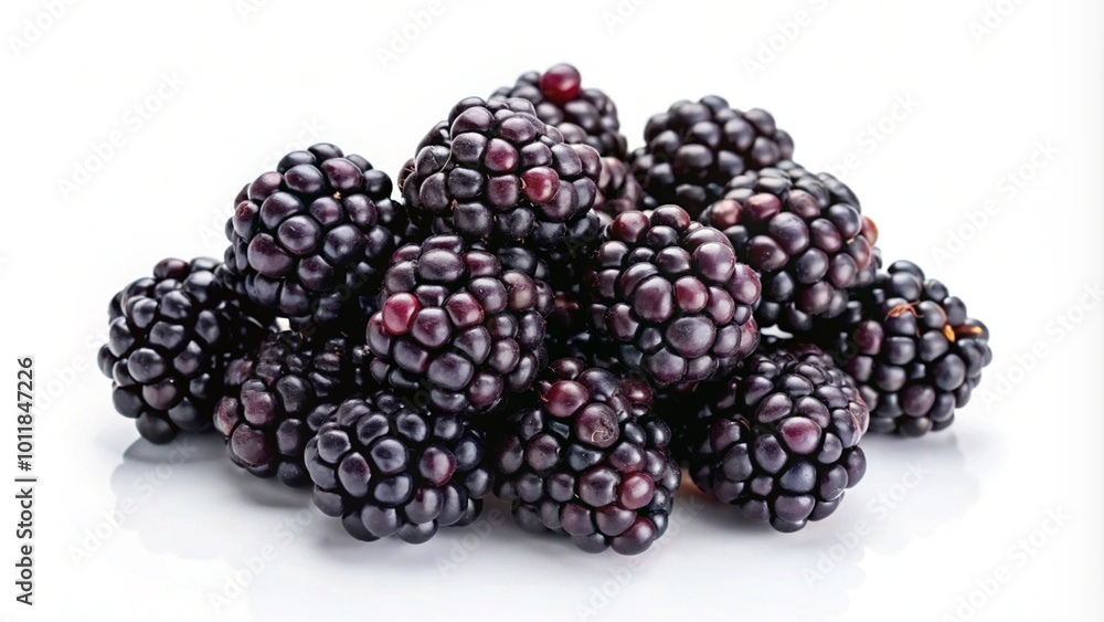 A pile of ripe blackberries isolated on a white background. A pile of ripe blackberries isolated on a white background.