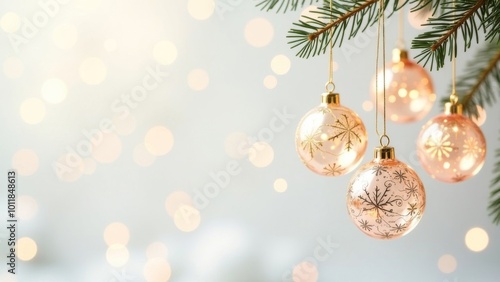 Wallpaper Mural Golden Christmas balls hanging on a white background with bokeh. Torontodigital.ca