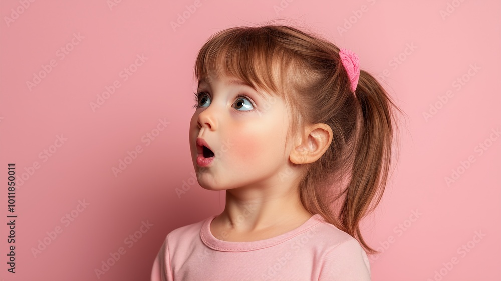 Little girl surprised on pink background. Emotionally shocked, frightened, confused. spectrum of emotions. poster, banner copy space Little girl surprised on pink background. Emotionally shocked, frightened, confused. spectrum of emotions. poster, banner copy space