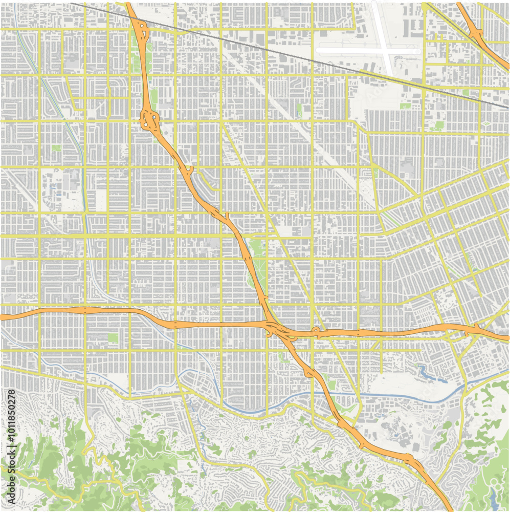 Map of North Hollywood in California in a normal road map style. Contains layered vector with roads water, parks, etc. Map of North Hollywood in California in a normal road map style. Contains layered vector with roads water, parks, etc.