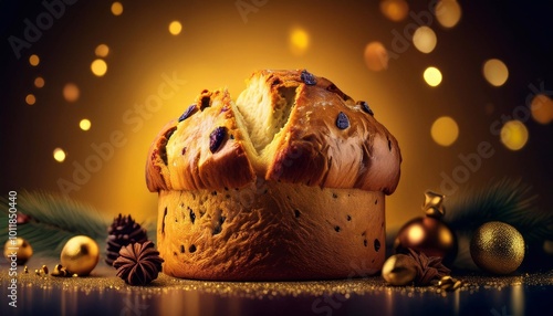 Panettone on bright background, christmas concept for advertising and billboard