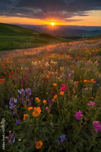 Elevate your visuals with the captivating Wildflower Sunset Image