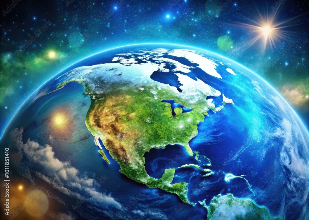 Fototapeta premium A Stunning View of Earth from Space Showcasing Its Blue Oceans and Green Landmasses in Detail
