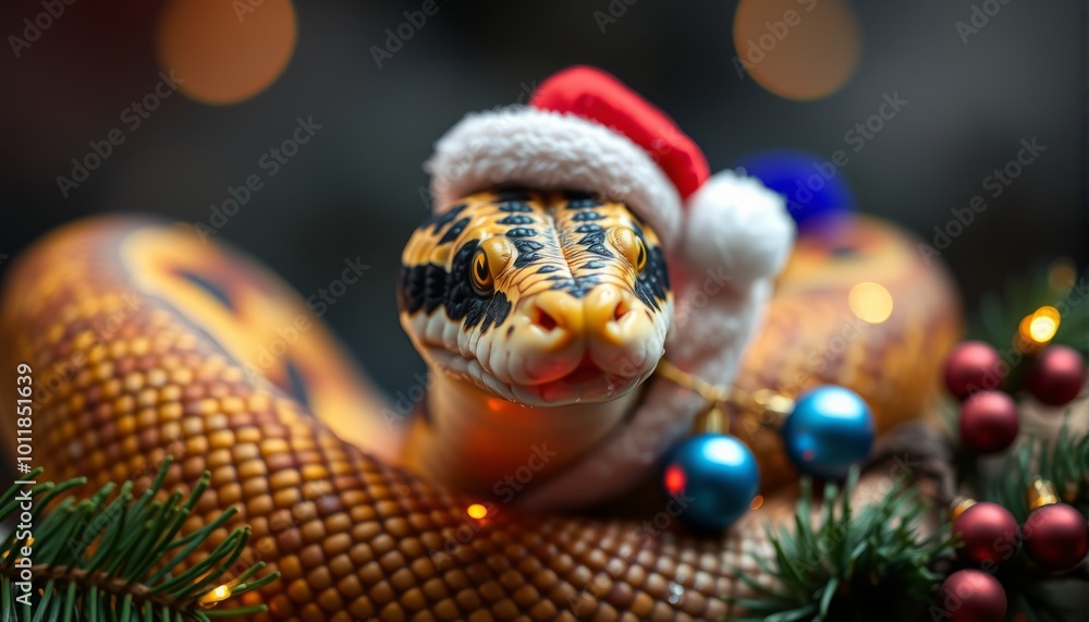 Snake and Christmas tree background. Snake and Christmas tree background.
