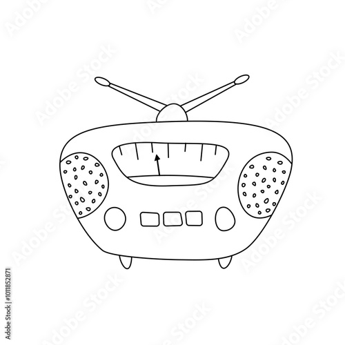 Vector object, sketch of a radio receiver on stands with two antennas in doodle style.