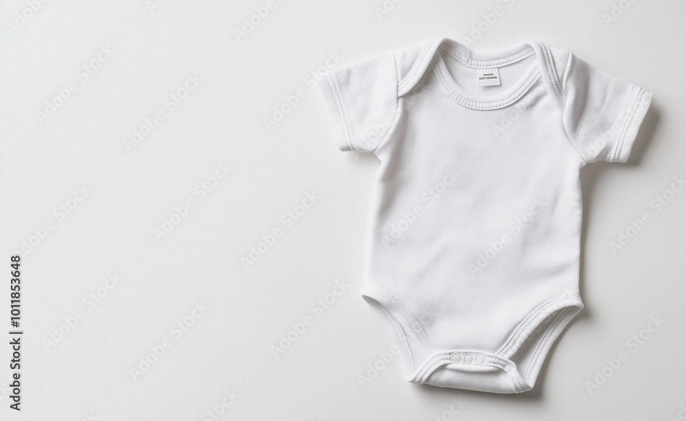 Minimalist white baby bodysuit laying flat on a sunlit surface, capturing simplicity and comfort. Minimalist white baby bodysuit laying flat on a sunlit surface, capturing simplicity and comfort.
