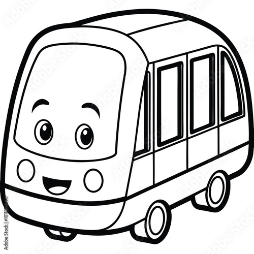 Fun and playful vector illustration featuring a smiling subway train character, perfect for kids' designs, transportation themes, or urban art projects. Ideal for adding charm to digital and print. photo