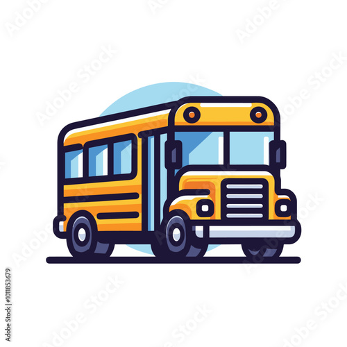 Colorful cartoon school bus illustration on white background