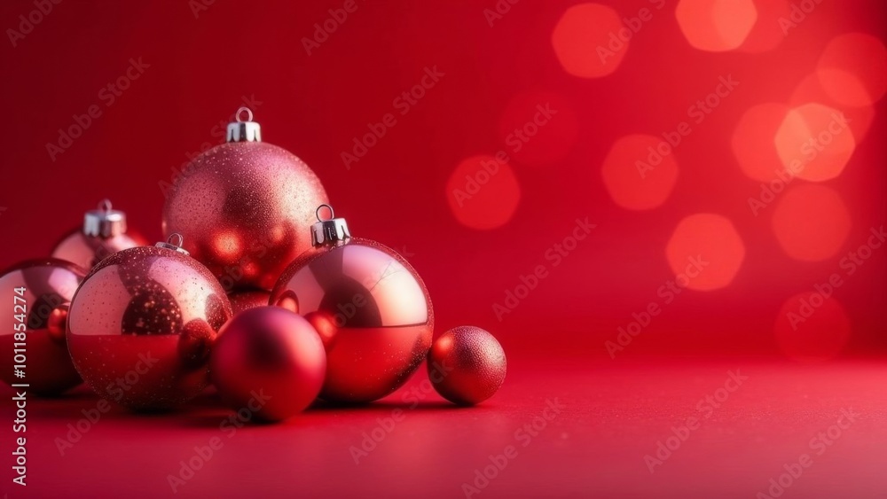 Red Christmas balls on a red background with bokeh. Red Christmas balls on a red background with bokeh.