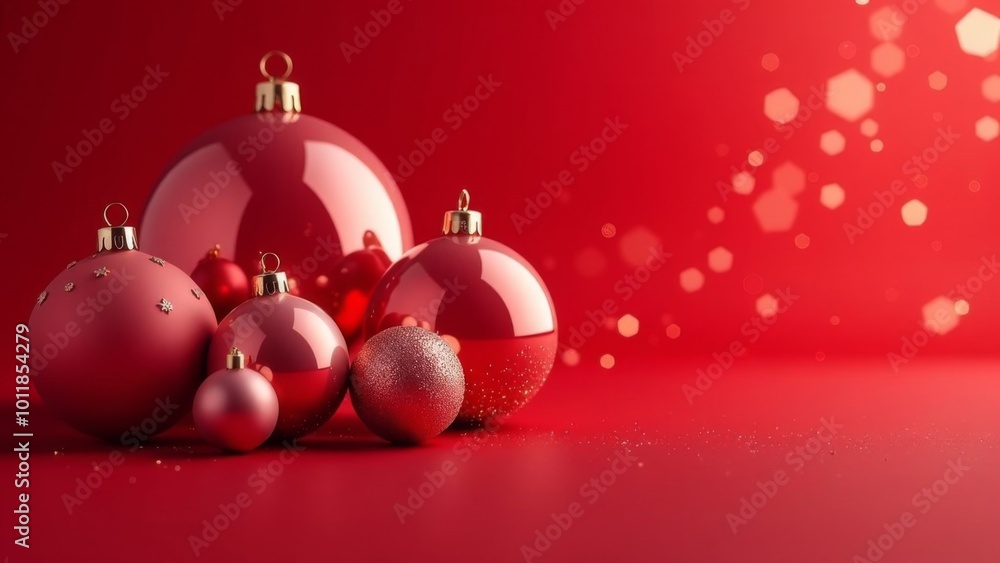 Red Christmas balls on a red background with bokeh. Red Christmas balls on a red background with bokeh.