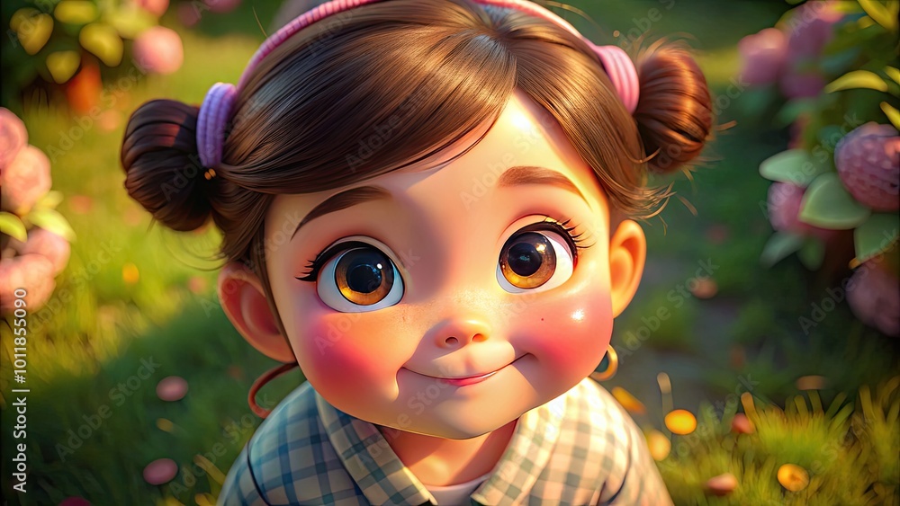 Bashful Expression of a Cute Character with Blushing Cheeks and a Shy Smile on a Colorful Background Bashful Expression of a Cute Character with Blushing Cheeks and a Shy Smile on a Colorful Background