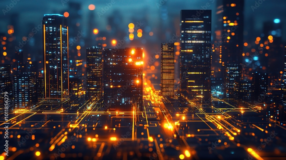 Abstract Cityscape with Bright Lights and Technology Abstract Cityscape with Bright Lights and Technology