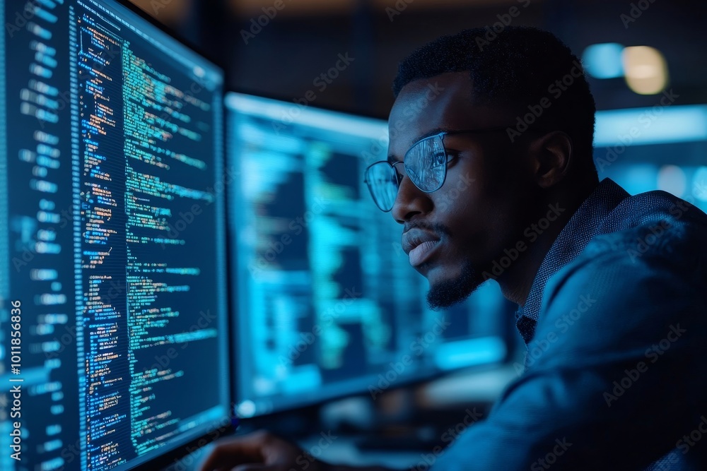 Urban businessman managing software, Generative AI Urban businessman managing software, Generative AI