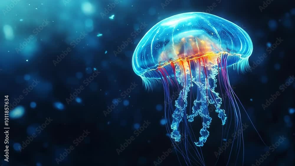 Mesmerizing Jellyfish Glowing Underwater in Slow Motion Close-Up Mesmerizing Jellyfish Glowing Underwater in Slow Motion Close-Up