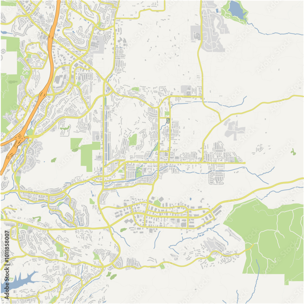 Obraz premium Map of Poway in California in a normal road map style. Contains layered vector with roads water, parks, etc.
