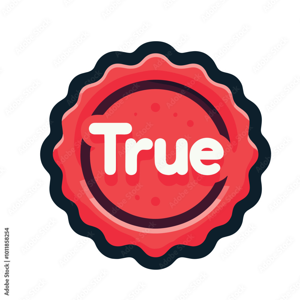 Red true badge seal icon with modern flat design Red true badge seal icon with modern flat design
