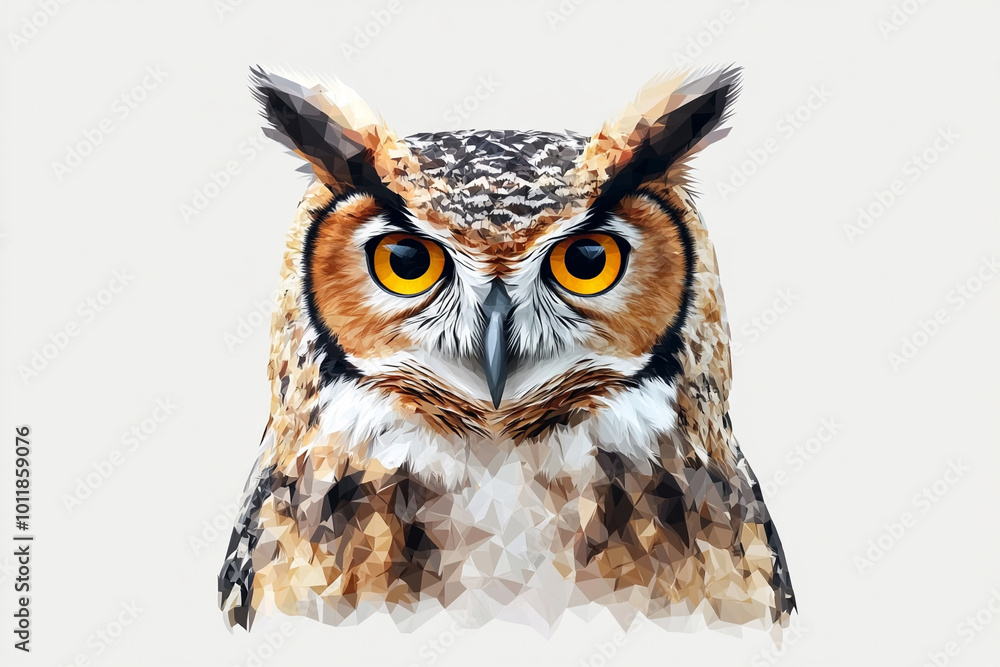 Obraz premium Close-Up image of an Owl with Detailed Feathers and Intense Eyes