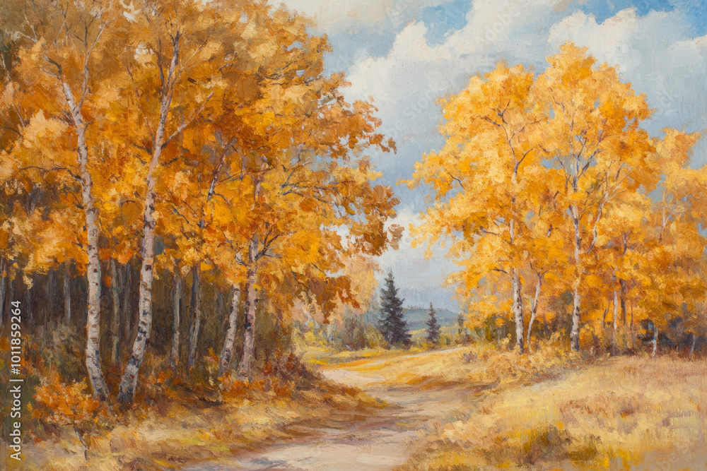 Fototapeta premium Autumn landscape with golden foliage 