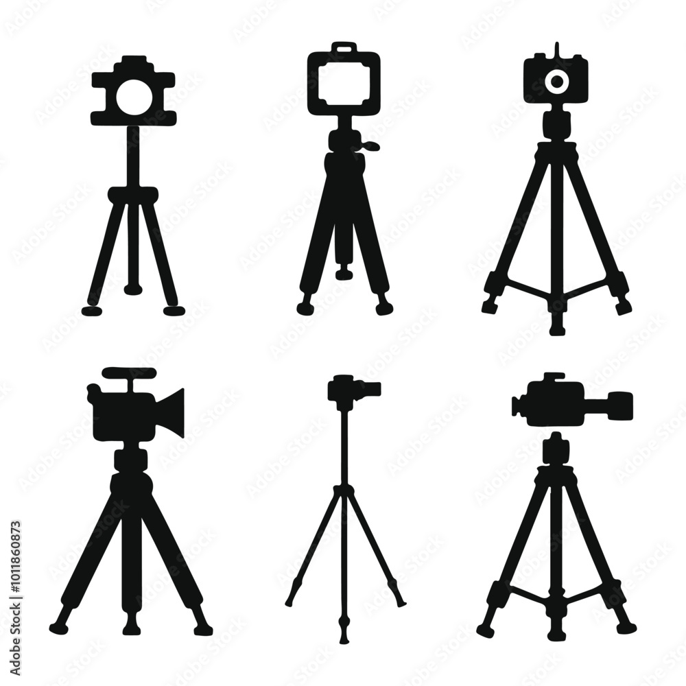Camera on a tripod silhouette on a white background Camera on a tripod silhouette on a white background