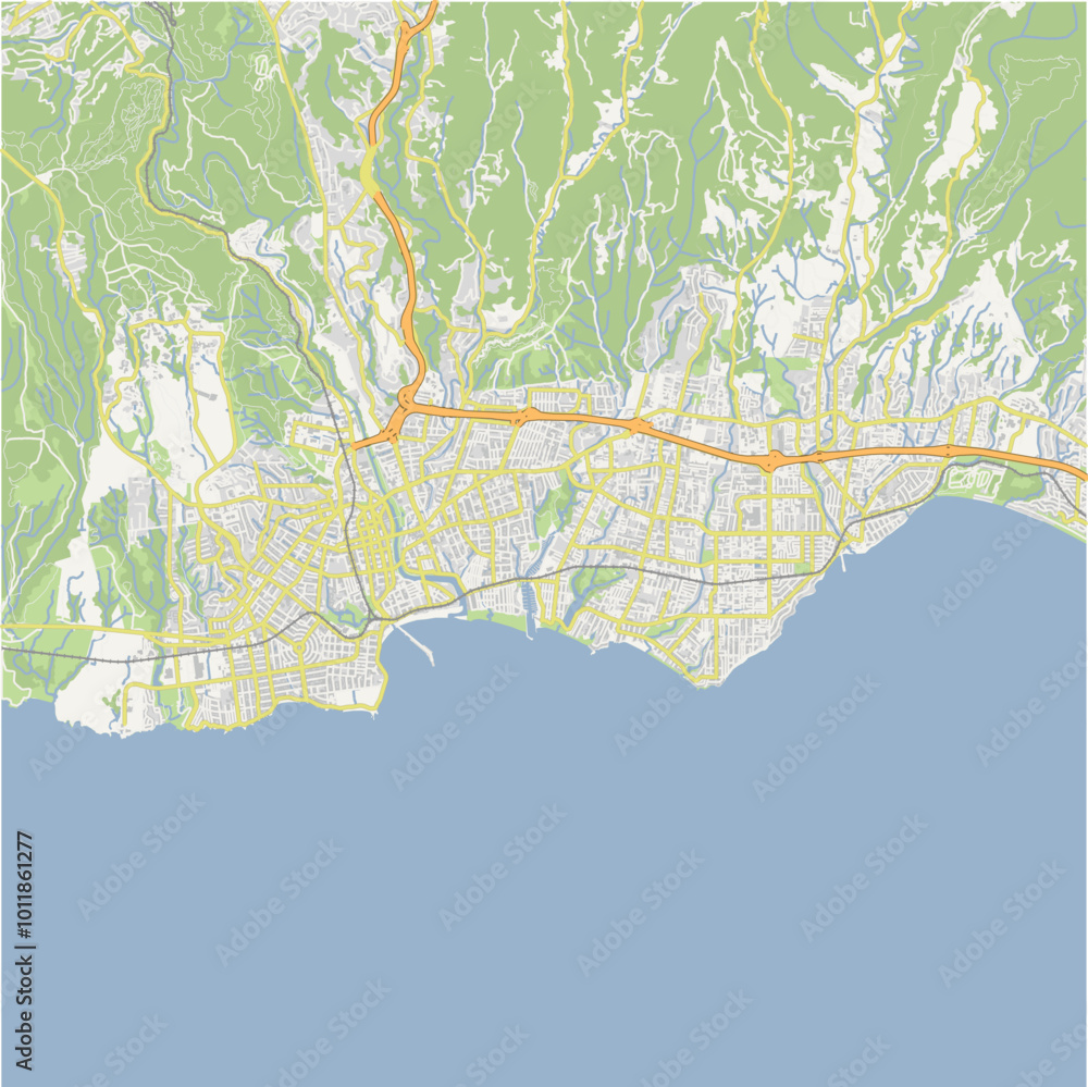 Obraz premium Map of Santa Cruz in California in a normal road map style. Contains layered vector with roads water, parks, etc.
