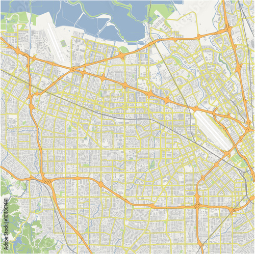 Map of Santa Clara - Sunnyvale in California in a normal road map style. Contains layered vector with roads water, parks, etc.