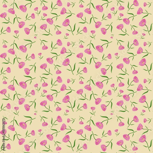 Wallpaper Mural Seamless Pink floral on ivory color . Torontodigital.ca