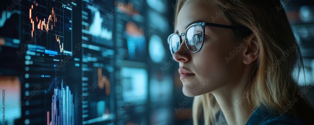 Analyst Women Looking At KPI Data, Generative AI Analyst Women Looking At KPI Data, Generative AI