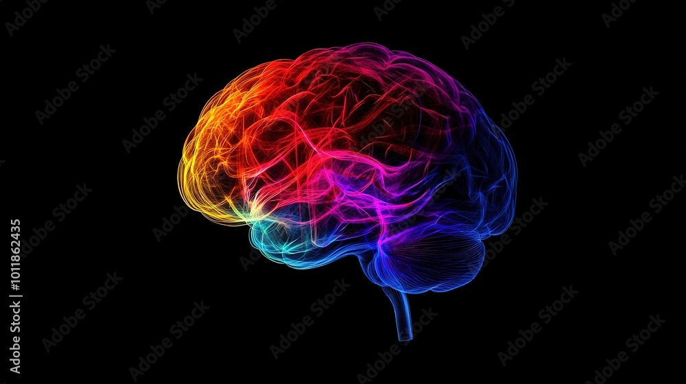 Colorful Abstract Brain Design on Black Background Colorful Abstract Brain Design on Black Background