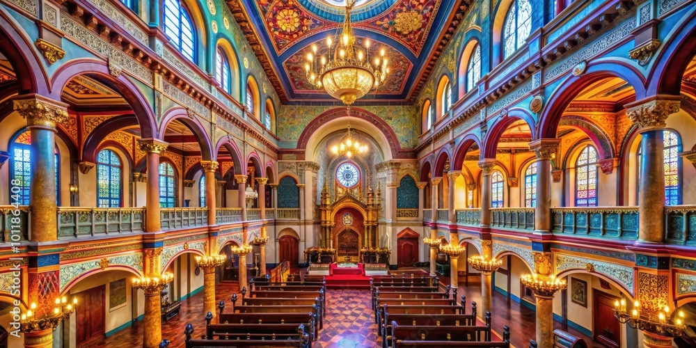 Obraz premium Beautiful Interior of a Historic Synagogue Featuring Stunning Architectural Details and Decor