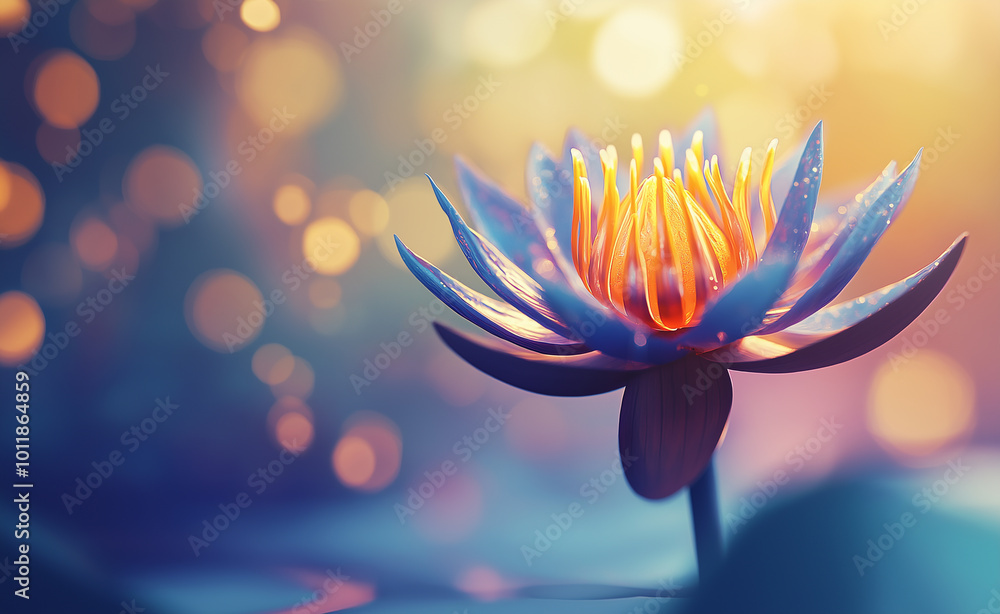 A serene lotus flower blooming with soft sunlight and a bokeh background.
A serene lotus flower blooming with soft sunlight and a bokeh background.