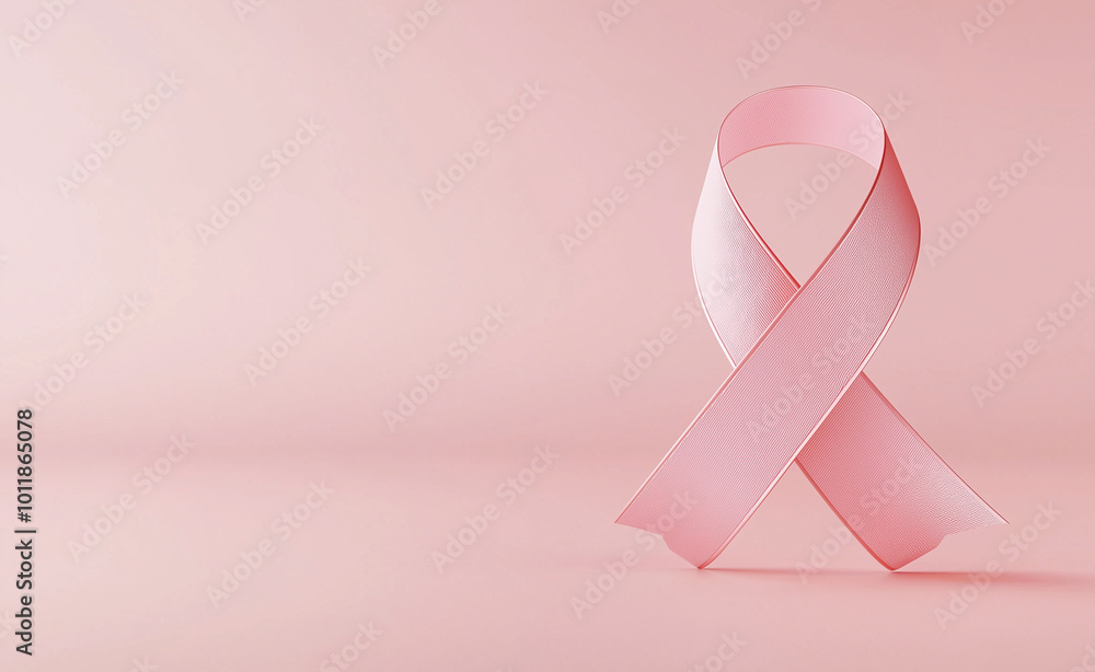 A pink breast cancer awareness ribbon against a soft pink background. A pink breast cancer awareness ribbon against a soft pink background.