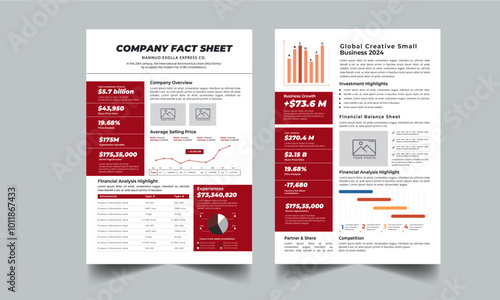 Company Fact Sheet, Nonprofit Organization Fact Sheet, Product data sheet design template with beautiful color concept layout