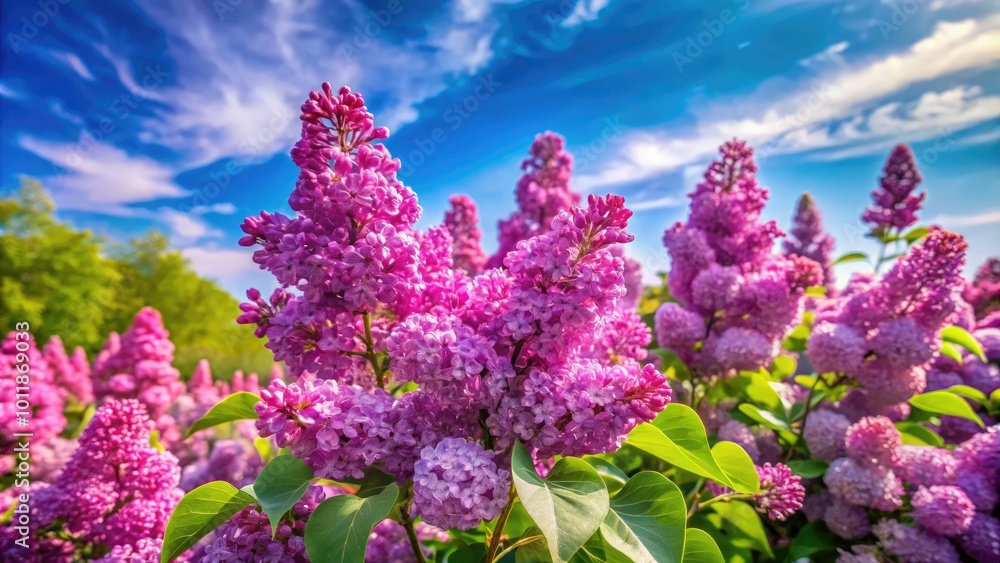 Beautiful mountain lilac flowers blooming in a vibrant natural landscape under a clear blue sky Beautiful mountain lilac flowers blooming in a vibrant natural landscape under a clear blue sky