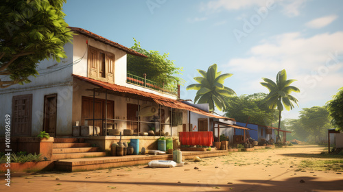 indian middle class old house with a terrace